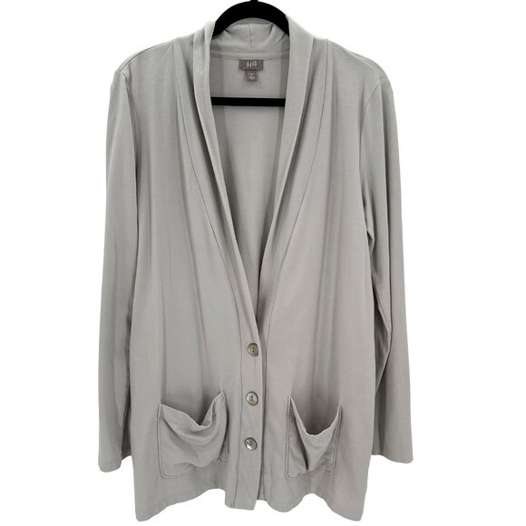 J. Jill Womens Light Gray Open Front Cardigan Sweater With Pockets Size Medium - Picture 1 of 8